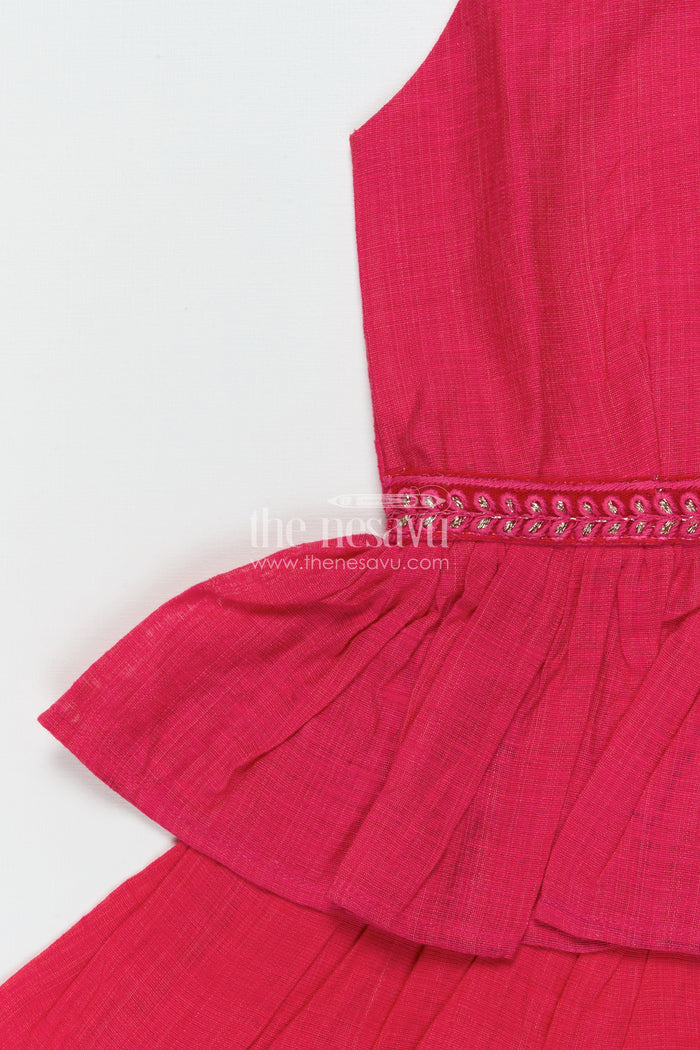The Nesavu Girls Chanderi Frock Girls Chanderi Frock for Birthdays and Ethnic Celebrations Nesavu Nesavu girls pink chanderi frock birthday celebrations traditional functions