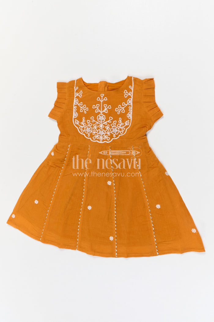 The Nesavu Girls Chanderi Frock Girls Chanderi Frock for Festive Gatherings and Traditional Celebrations Nesavu Nesavu Girls Chanderi Cotton Embroidered Frock For Festive Gatherings And Traditional Events