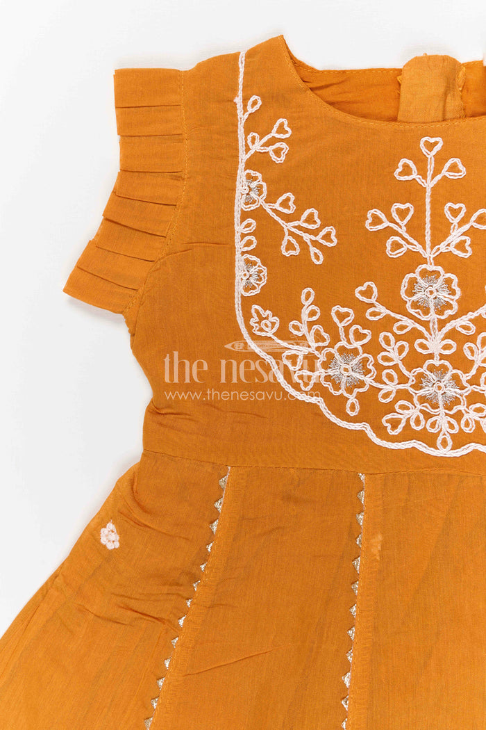 The Nesavu Girls Chanderi Frock Girls Chanderi Frock for Festive Gatherings and Traditional Celebrations Nesavu Nesavu Girls Chanderi Cotton Embroidered Frock For Festive Gatherings And Traditional Events