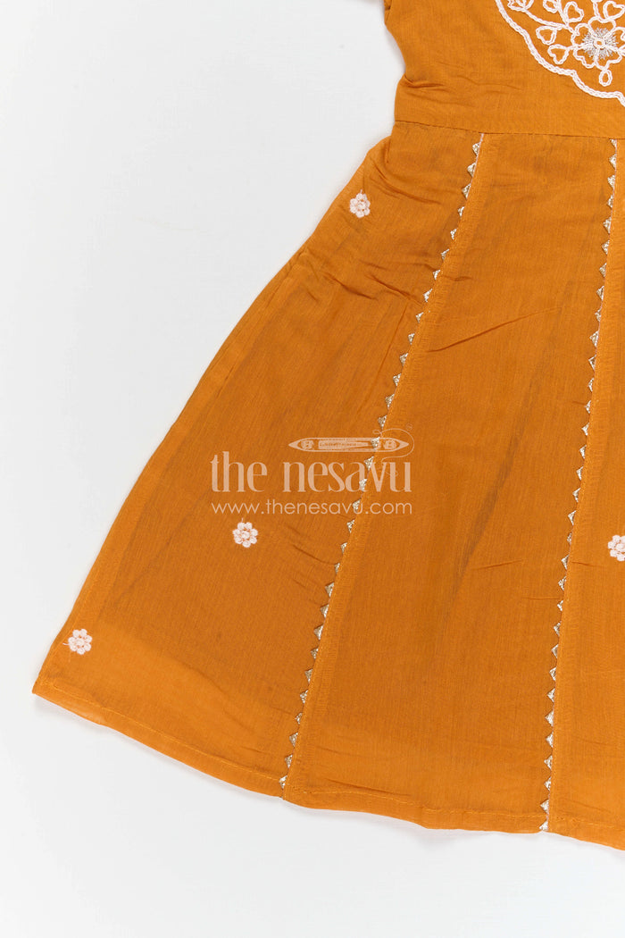 The Nesavu Girls Chanderi Frock Girls Chanderi Frock for Festive Gatherings and Traditional Celebrations Nesavu Nesavu Girls Chanderi Cotton Embroidered Frock For Festive Gatherings And Traditional Events