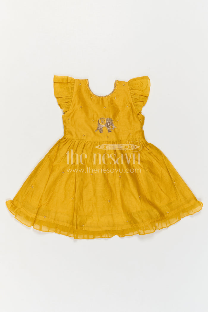 The Nesavu Girls Chanderi Frock Girls Chanderi Frock for Festive Occasions and Functions Nesavu Nesavu Girls Chanderi Frock With Embroidery For Festive Occasions Sleeveless Ethnic Wear