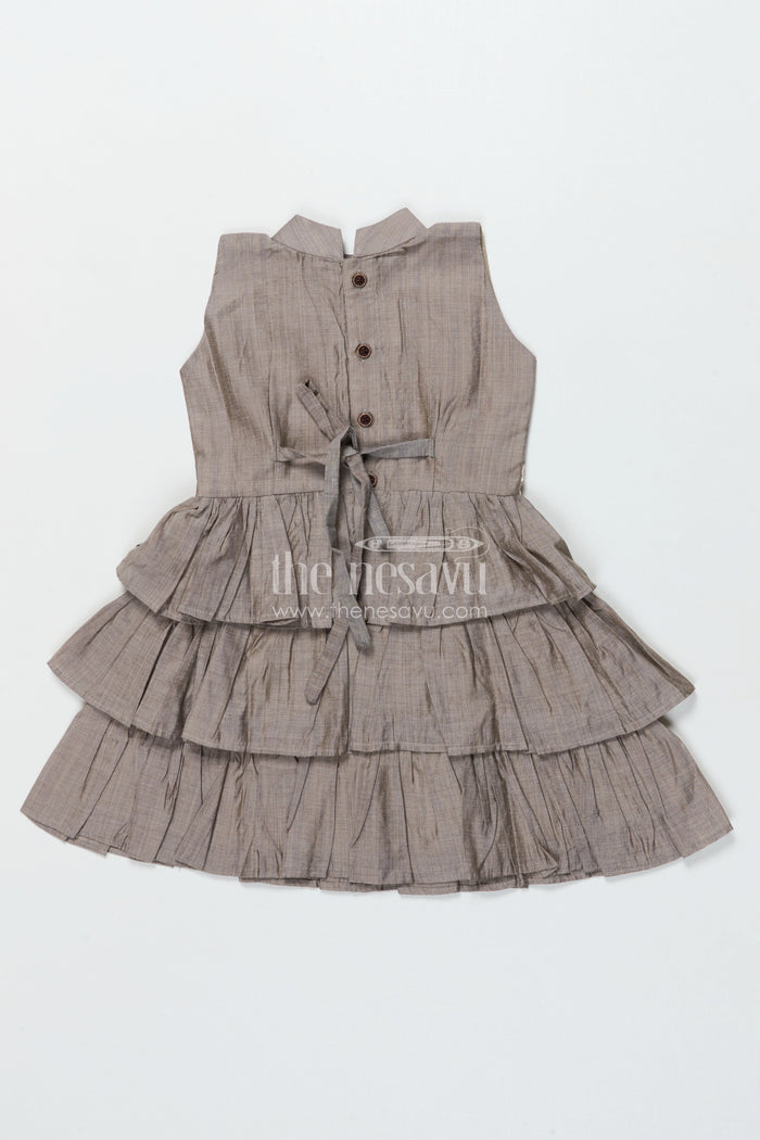 The Nesavu Girls Chanderi Frock Girls Chanderi Frock for School Functions and Festive Celebrations Nesavu Nesavu girls grey chanderi frock ethnic school days festive functions cultural dressing