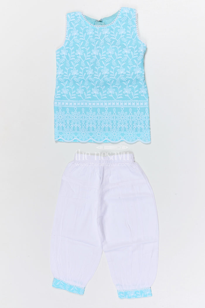 The Nesavu Girls Churidar Sets Girls Churidar Set for Festive Occasions and Family Gatherings Nesavu 16 (1Y) / Blue / Cotton GPS970A-16 Nesavu girls cotton churidar set with thread embroidery for festive wear