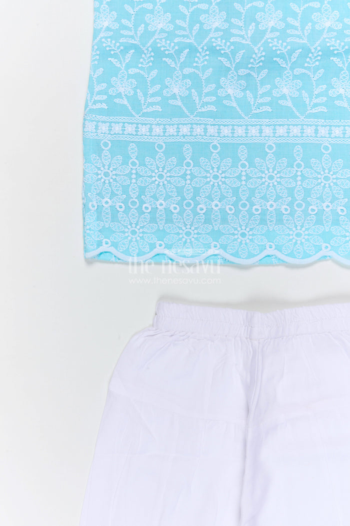 The Nesavu Girls Churidar Sets Girls Churidar Set for Festive Occasions and Family Gatherings Nesavu Nesavu girls cotton churidar set with thread embroidery for festive wear