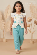 The Nesavu Girls Co-Ord Sets Girls Co Ord Set for Festive Wear and Family Outings Nesavu 24 (5Y) / Turquoise / Cotton GPS1060A-24 Nesavu Girls Cotton Blend Co Ord Set With Thread Embroidery For Festive Wear And Comfortable Outings