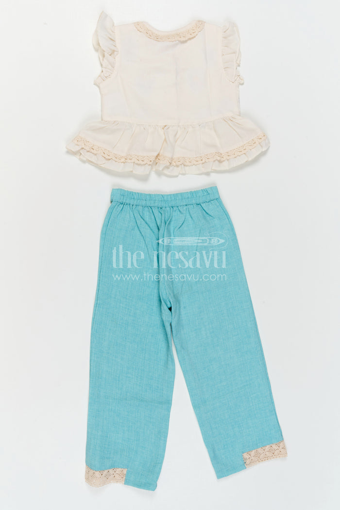 The Nesavu Girls Co-Ord Sets Girls Co Ord Set for Festive Wear and Family Outings Nesavu Nesavu Girls Cotton Blend Co Ord Set With Thread Embroidery For Festive Wear And Comfortable Outings