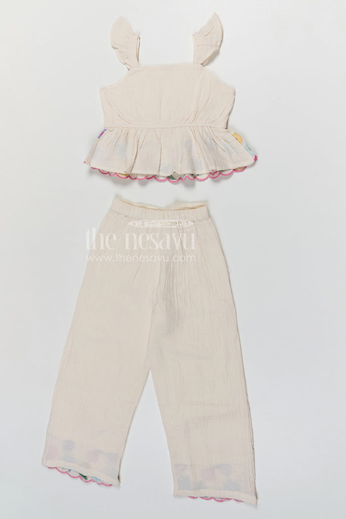 The Nesavu Girls Co-Ord Sets Girls Co Ord Set for Summer Outings and Casual Wear Nesavu Nesavu girls cotton co ord set with thread embroidery for summer outings and casual wear