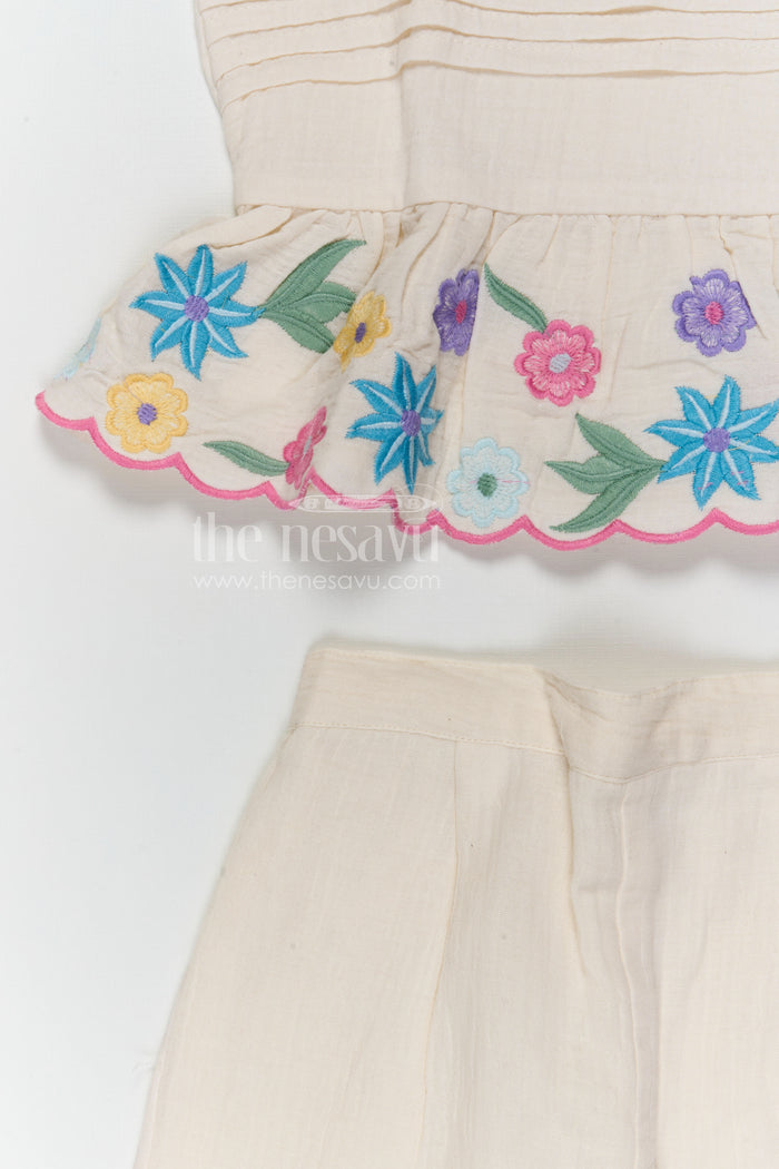 The Nesavu Girls Co-Ord Sets Girls Co Ord Set for Summer Outings and Casual Wear Nesavu Nesavu girls cotton co ord set with thread embroidery for summer outings and casual wear