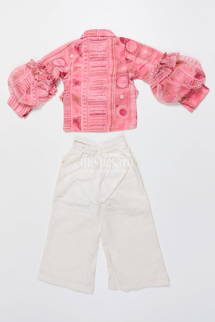 The Nesavu Girls Co-Ord Sets Girls Co-Ord Top and Pant Set for Birthdays and Day Outings Nesavu Nesavu girls georgette co-ord set digital print frill sleeves birthdays parties