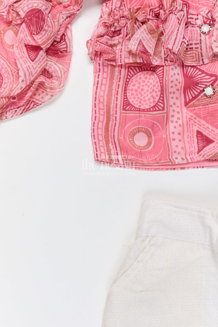 The Nesavu Girls Co-Ord Sets Girls Co-Ord Top and Pant Set for Birthdays and Day Outings Nesavu Nesavu girls georgette co-ord set digital print frill sleeves birthdays parties