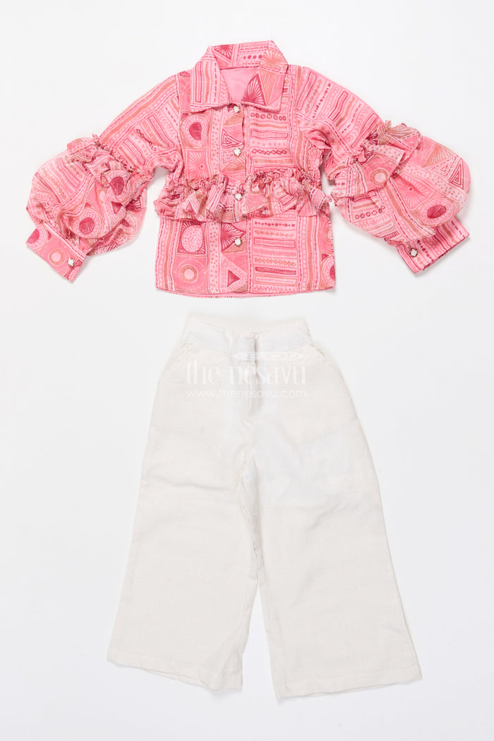 The Nesavu Girls Co-Ord Sets Girls Co-Ord Top and Pant Set for Birthdays and Day Outings Nesavu Nesavu girls georgette co-ord set digital print frill sleeves birthdays parties