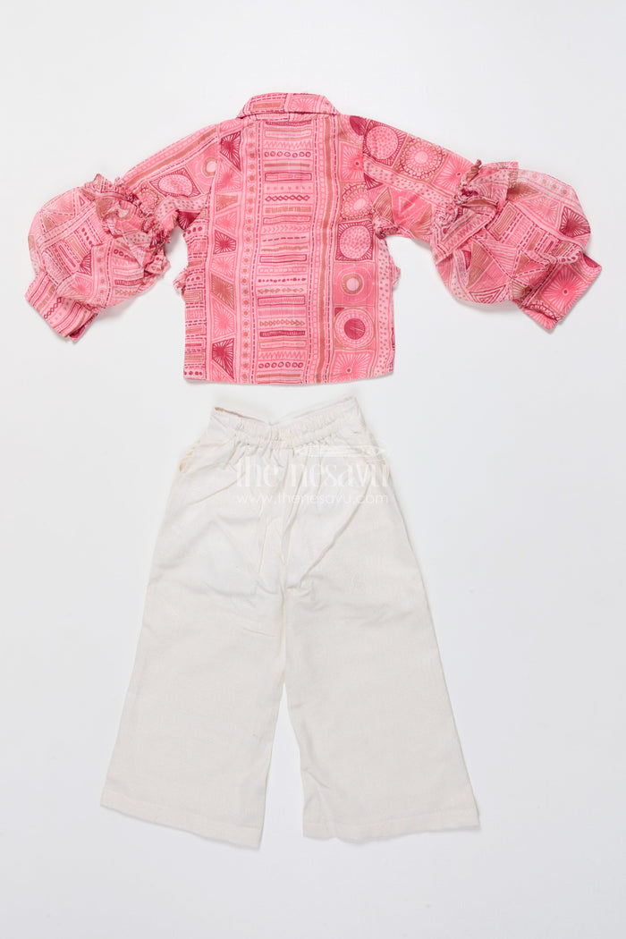 The Nesavu Girls Co-Ord Sets Girls Co-Ord Top and Pant Set for Birthdays and Day Outings Nesavu Nesavu girls georgette co-ord set digital print frill sleeves birthdays parties