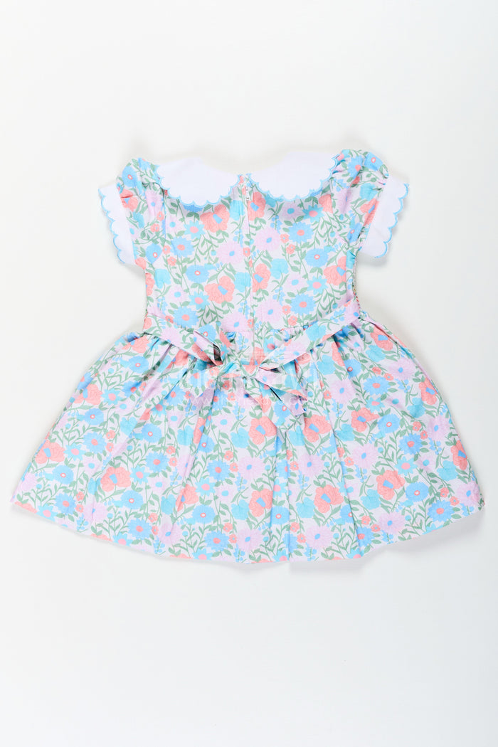 The Nesavu Girls Cotton Frock Girls Collar Frock Design in Floral Cotton with Smocked Bodice and Embroidered Collar for a Playful Yet Polished Look Nesavu Nesavu Girls Floral Cotton Collar Frock Design Smocking Embroidered Peter Pan Collar