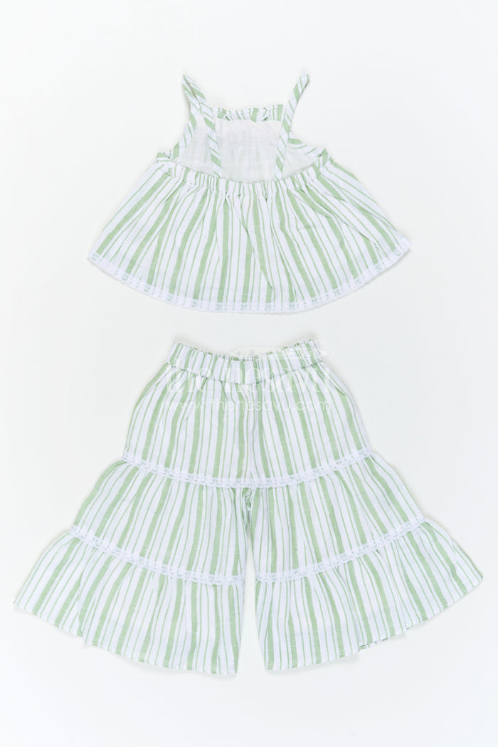 The Nesavu Girls Co-Ord Sets Girls Cotton Co Ord Set for Casual Wear and Summer Comfort Nesavu Nesavu Girls Green Cotton Co Ord Set With Striped Design For Casual Wear And Breathable Summer Comfort