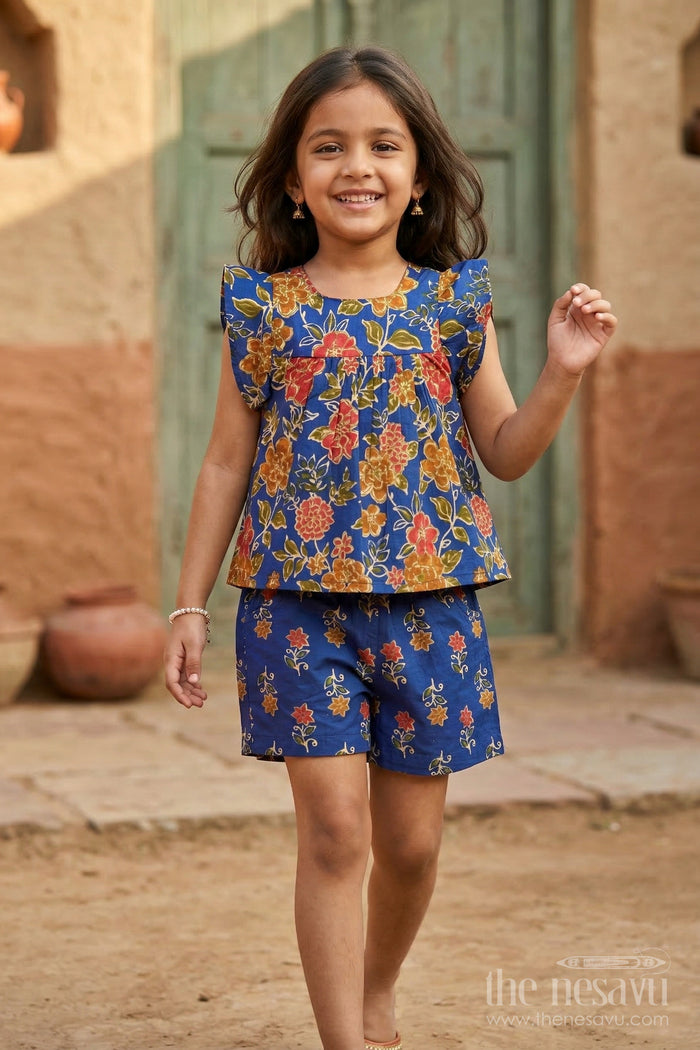 The Nesavu Girls Co-Ord Sets Girls Cotton Co Ord Set for Casual Wear Nesavu 16 (1Y) / Purple / Cotton GCS014B-16 Nesavu Girls Cotton Co Ord Set With Digital Print For Summer Outings Casual Wear And Daily Comfort