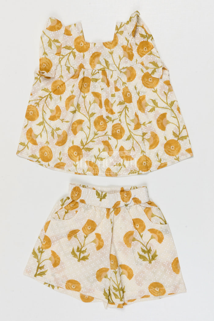 The Nesavu Girls Co-Ord Sets Girls Cotton Co Ord Set for Summer and Outings Nesavu 16 (1Y) / Yellow / Cotton GCS012C-16 Nesavu Girls Cotton Co Ord Set With Digital Print For Summer Play Outings And Daily Wear