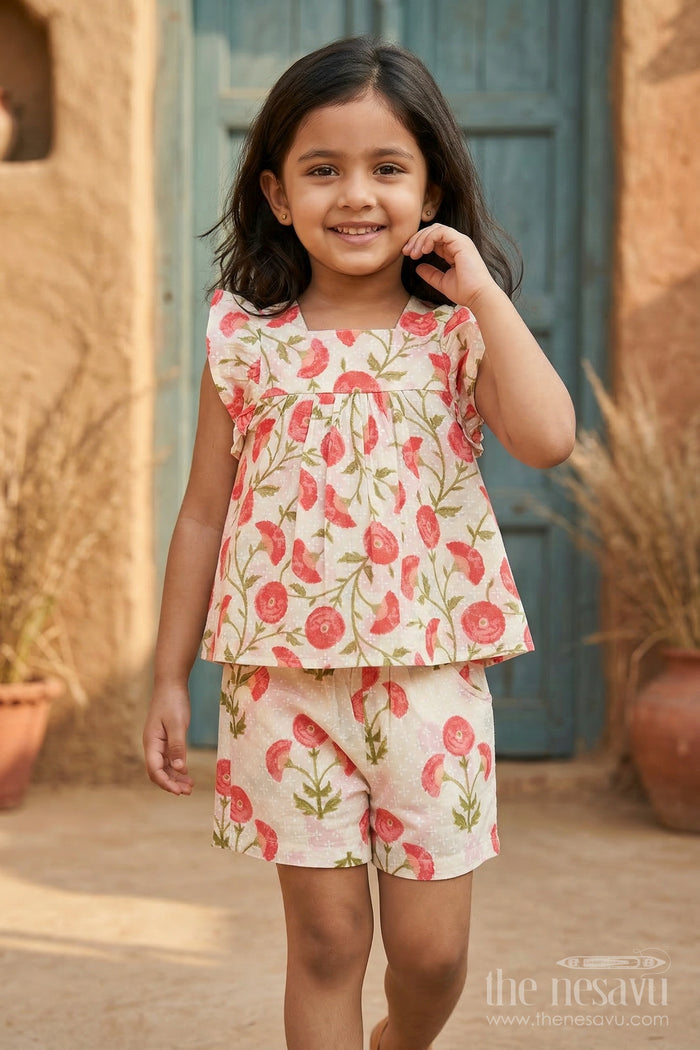 The Nesavu Girls Co-Ord Sets Girls Cotton Co Ord Set for Summer Play and Outings Nesavu 16 (1Y) / Pink / Cotton GCS012B-16 Nesavu Girls Cotton Co Ord Set With Digital Print For Summer Play Outings And Casual Wear