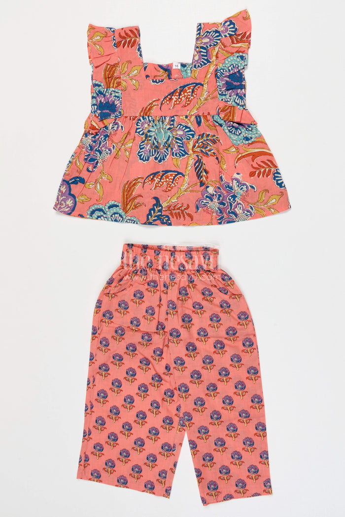 The Nesavu Girls Co-Ord Sets Girls Cotton Co Ord Set for Travel and Playdates Nesavu 16 (1Y) / Orange / Cotton GCS006A-16 Nesavu Girls Printed Cotton Co Ord Set With Digital Print For Travel Playdates And Casual Outings