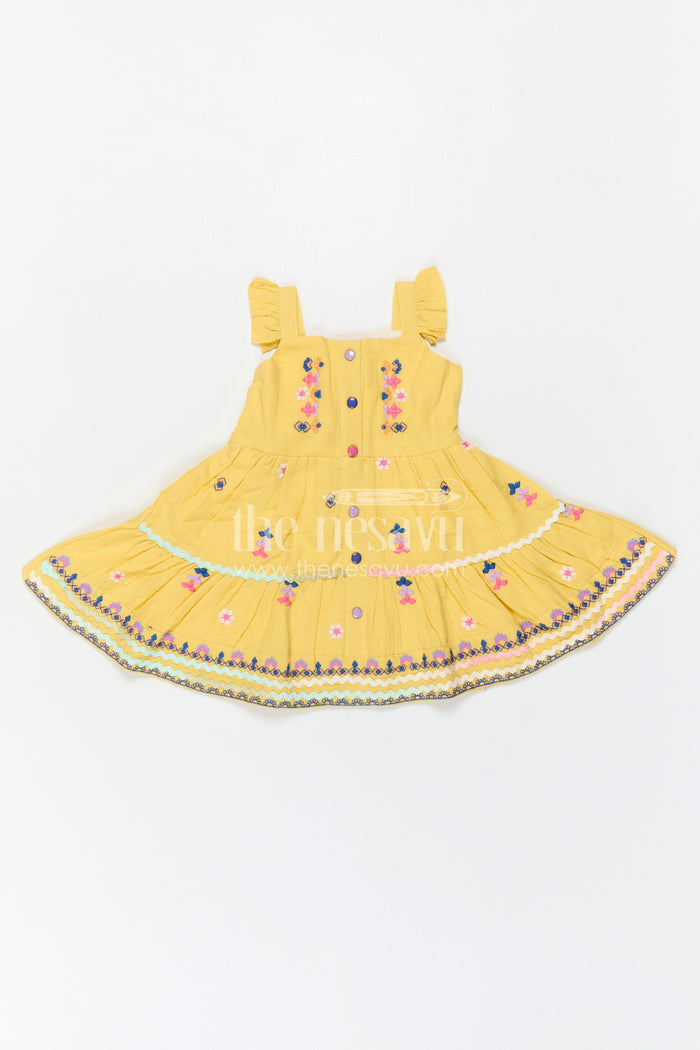 The Nesavu Girls Cotton Frock Girls Cotton Dress for Celebrations and Special Day Outings Nesavu Nesavu Girls Cotton Dress For Celebrations With Muslin Fabric And Embroidered Details For Festive Comfort