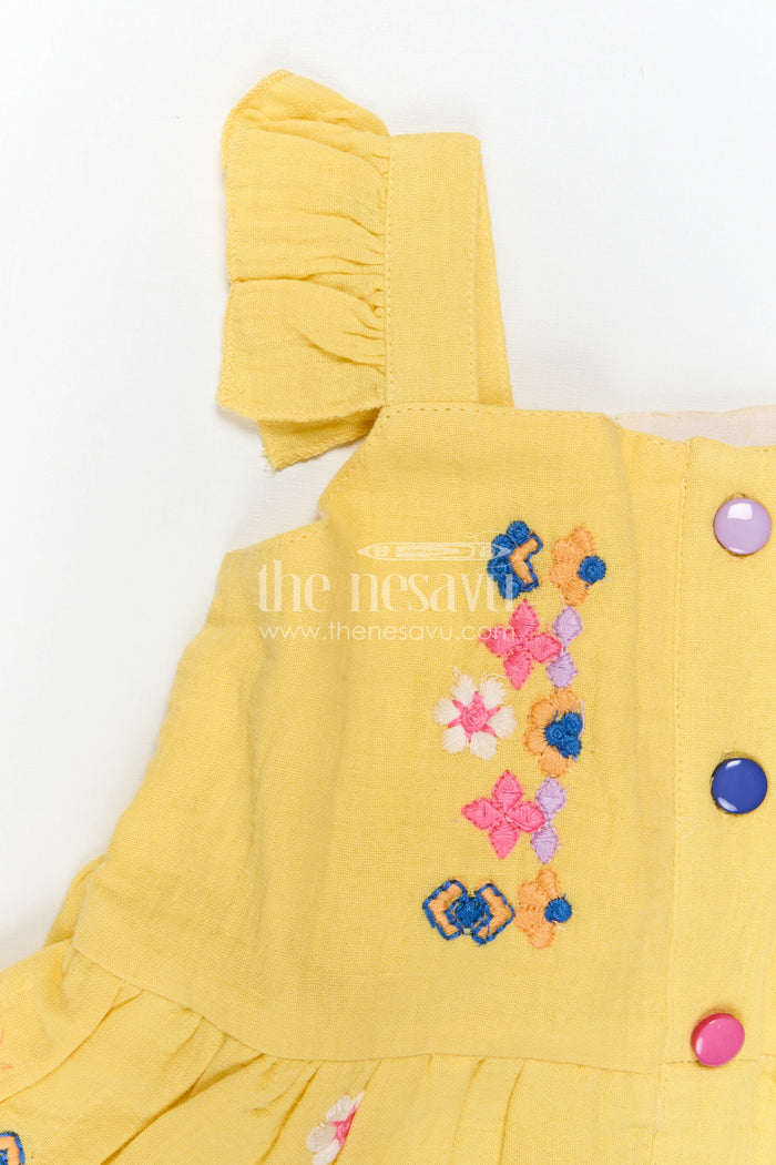 The Nesavu Girls Cotton Frock Girls Cotton Dress for Celebrations and Special Day Outings Nesavu Nesavu Girls Cotton Dress For Celebrations With Muslin Fabric And Embroidered Details For Festive Comfort