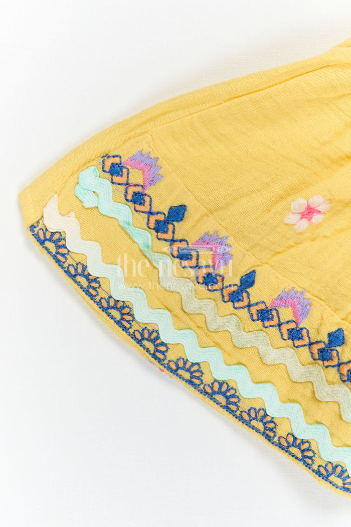 The Nesavu Girls Cotton Frock Girls Cotton Dress for Celebrations and Special Day Outings Nesavu Nesavu Girls Cotton Dress For Celebrations With Muslin Fabric And Embroidered Details For Festive Comfort