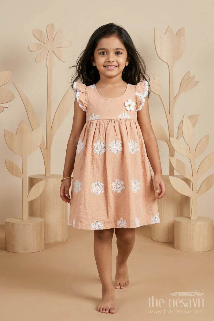 The Nesavu Girls Cotton Frock Girls Cotton Embroidered Frock for Festive Outings and Family Celebrations Nesavu 20 (3Y) / Beige / Cotton GFC2133A-20 Nesavu girls cotton embroidered frock for festive outings birthdays and family celebrations