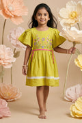The Nesavu Girls Cotton Frock Girls Cotton Frock for Birthday Outings and Festive Summer Days Nesavu 20 (3Y) / Green / Cotton GFC2149A-20 Nesavu Girls Cotton Embroidered Frock For Birthday Celebrations And Festive Summer Outings