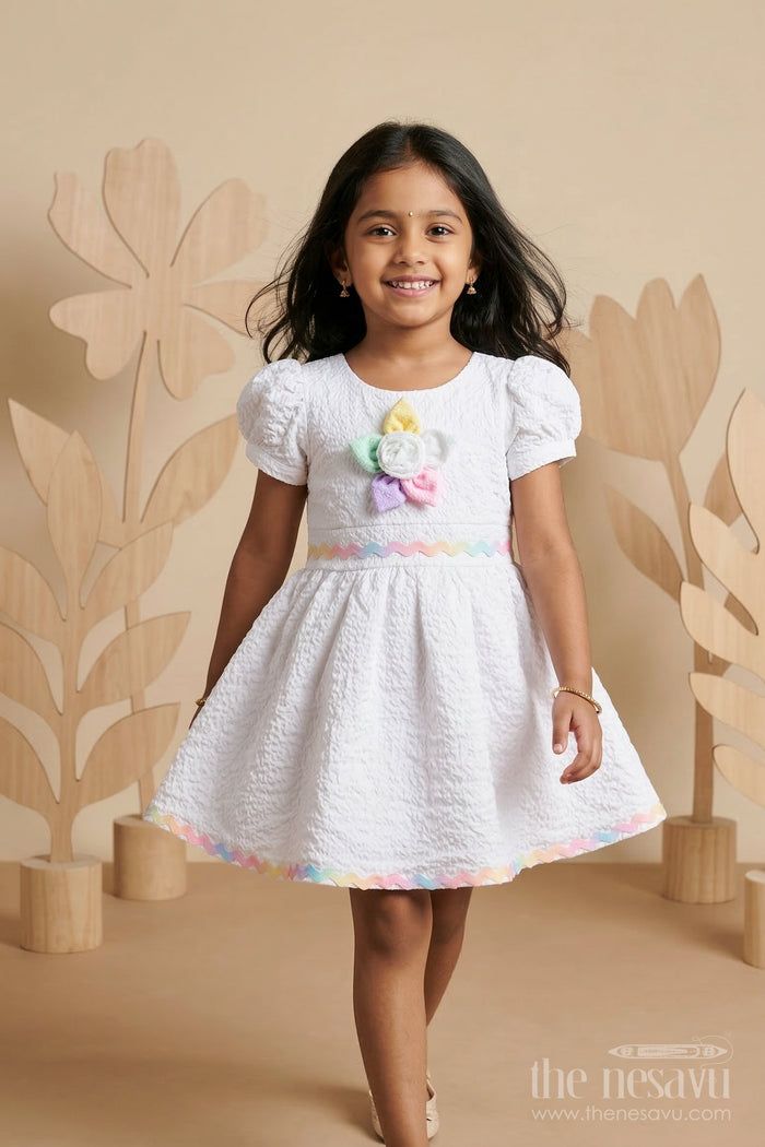 The Nesavu Girls Cotton Frock Girls Cotton Frock for Casual Outings and Summer Wear Nesavu 20 (3Y) / Half white / Popcorn GFC2125A-20 Nesavu girls popcorn cotton frock for casual outings and summer wear