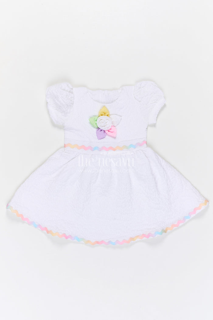 The Nesavu Girls Cotton Frock Girls Cotton Frock for Casual Outings and Summer Wear Nesavu 20 (3Y) / Half white / Popcorn GFC2125A-20 Nesavu girls popcorn cotton frock for casual outings and summer wear