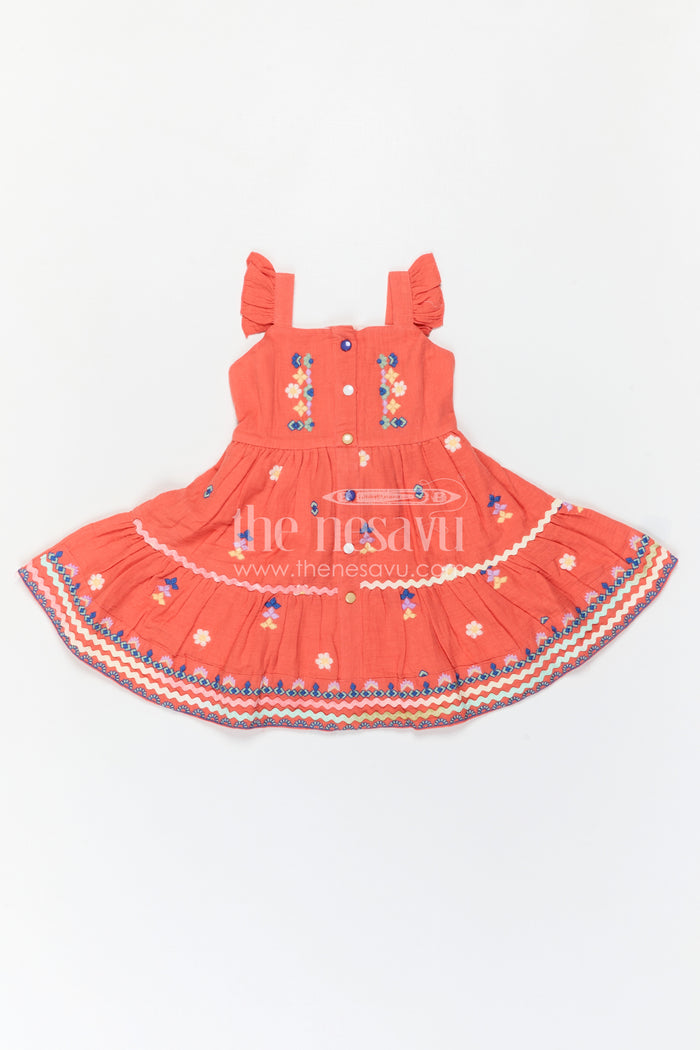The Nesavu Girls Cotton Frock Girls Cotton Frock for Festival Celebrations and Family Functions Nesavu Nesavu Girls Cotton Frock For Festive Outings With Muslin Fabric And Thread Embroidery For Stylish Comfort