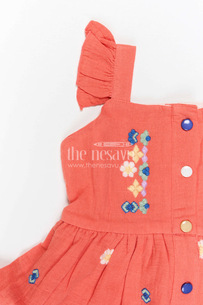 The Nesavu Girls Cotton Frock Girls Cotton Frock for Festival Celebrations and Family Functions Nesavu Nesavu Girls Cotton Frock For Festive Outings With Muslin Fabric And Thread Embroidery For Stylish Comfort