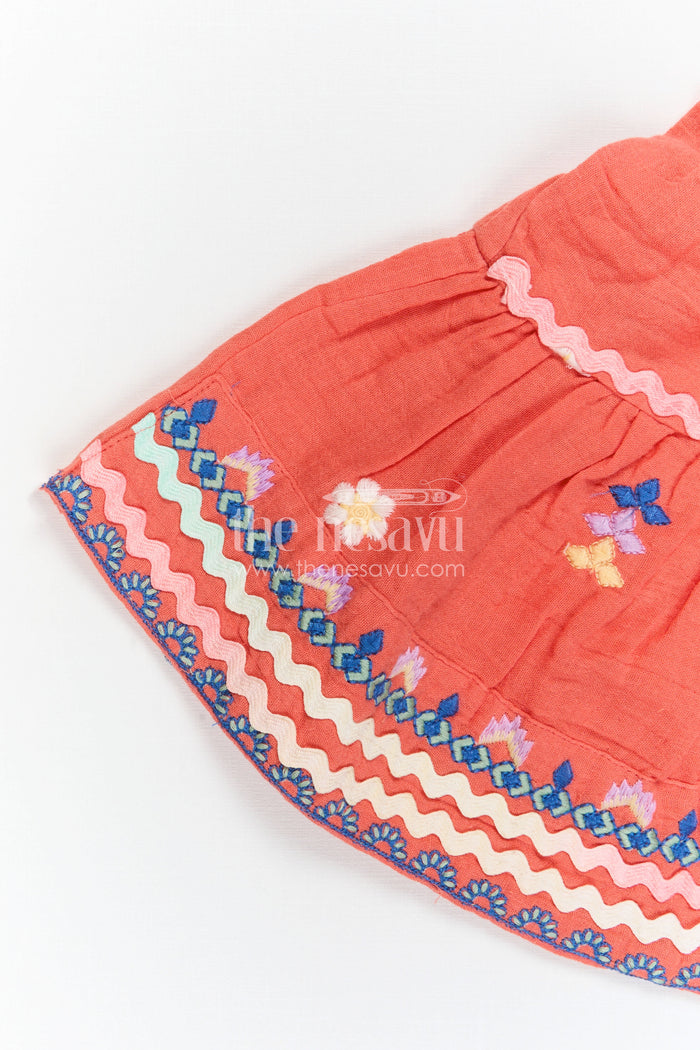 The Nesavu Girls Cotton Frock Girls Cotton Frock for Festival Celebrations and Family Functions Nesavu Nesavu Girls Cotton Frock For Festive Outings With Muslin Fabric And Thread Embroidery For Stylish Comfort