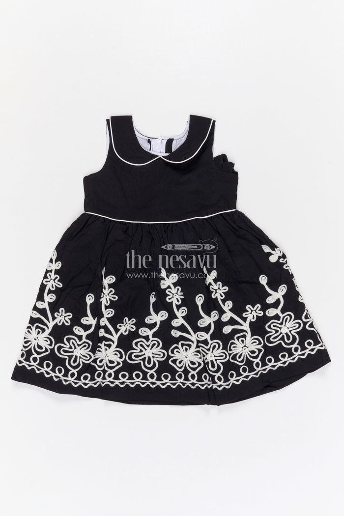 The Nesavu Girls Cotton Frock Girls Cotton Frock for Festive Occasions and Family Gatherings Nesavu 20 (3Y) / Black / Cotton GFC2127A-20 Nesavu girls cotton frock with thread embroidery for festive occasions family events and celebrations