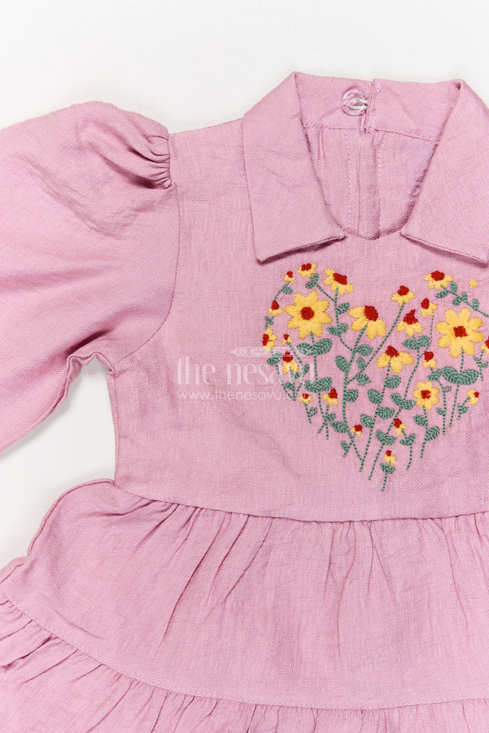 The Nesavu Girls Cotton Frock Girls Cotton Frock for Pujas and Ethnic School Days Nesavu Nesavu girls cotton blend frock with embroidered yoke for school functions and ethnic celebrations