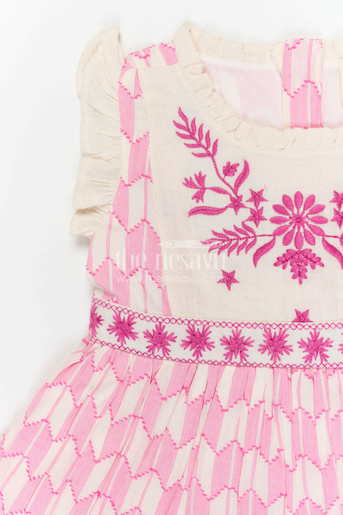 The Nesavu Girls Cotton Frock Girls Cotton Frock with Embroidered Bodice for Playful Celebrations Nesavu Nesavu Girls Cotton Embroidered Frock With Floral Bodice For Birthday Parties