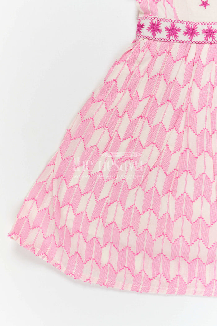 The Nesavu Girls Cotton Frock Girls Cotton Frock with Embroidered Bodice for Playful Celebrations Nesavu Nesavu Girls Cotton Embroidered Frock With Floral Bodice For Birthday Parties