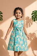 The Nesavu Girls Cotton Frock Girls Cotton Frock with Floral Digital Print in Sleeveless Design Nesavu 18 (2Y) / Blue GFC1957B-18 Nesavu girls sleeveless cotton frock with pastel floral digital print and bow detail