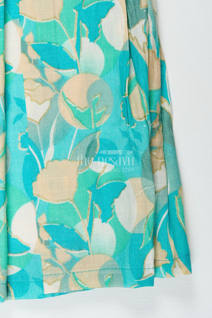 The Nesavu Girls Cotton Frock Girls cotton frock with floral digital print in sleeveless design Nesavu Nesavu girls sleeveless cotton frock with pastel floral digital print and bow detail