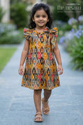 The Nesavu Girls Cotton Frock Girls Cotton Knee-Length Frock in Muslin Silk with Traditional Ikat Print Nesavu 16 (1Y) / Multicolor GFC1609A-16 Girls Cotton Knee-Length Frock Muslin Silk Traditional Ikat Print | The Nesavu