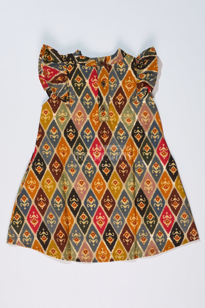The Nesavu Girls Cotton Frock Girls Cotton Knee-Length Frock in Muslin Silk with Traditional Ikat Print Nesavu Nesavu Girls Cotton Knee-Length Frock Muslin Silk Traditional Ikat Print