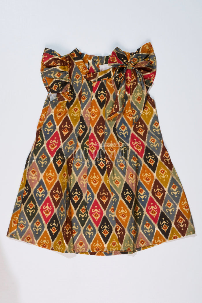 The Nesavu Girls Cotton Frock Girls Cotton Knee-Length Frock in Muslin Silk with Traditional Ikat Print Nesavu 16 (1Y) / Multicolor GFC1609A-16 Girls Cotton Knee-Length Frock Muslin Silk Traditional Ikat Print | The Nesavu