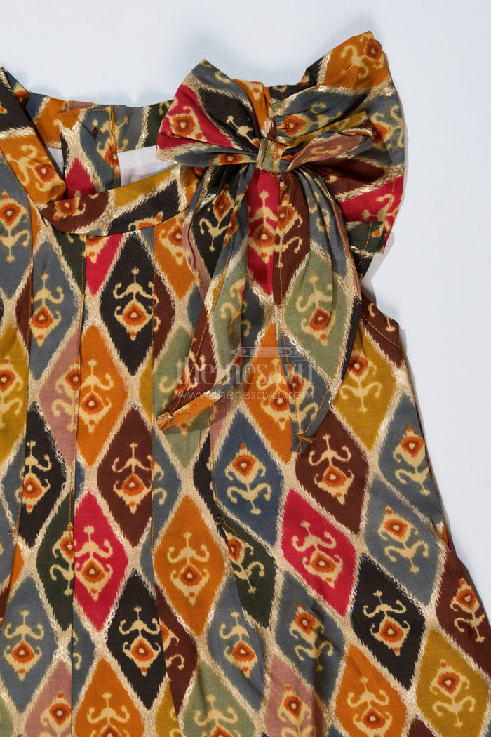 The Nesavu Girls Cotton Frock Girls Cotton Knee-Length Frock in Muslin Silk with Traditional Ikat Print Nesavu Girls Cotton Knee-Length Frock Muslin Silk Traditional Ikat Print | The Nesavu
