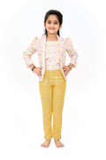 The Nesavu Girls Sharara / Plazo Set Girls Cotton Sharara Set with Festive Floral Blazer and Coordinated Pants for Parties Nesavu 18 (2Y) / Multicolor GPS471B-18 Nesavu Girls Cotton Sharara Set Floral Blazer Tailored Pants Parties