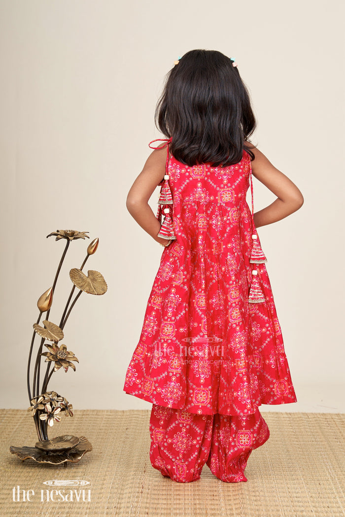 The Nesavu Girls Sharara / Plazo Set Girls cotton sharara set with digital print for festive occasions Nesavu Nesavu girls red cotton sharara set with digital print for festive and ethnic functions
