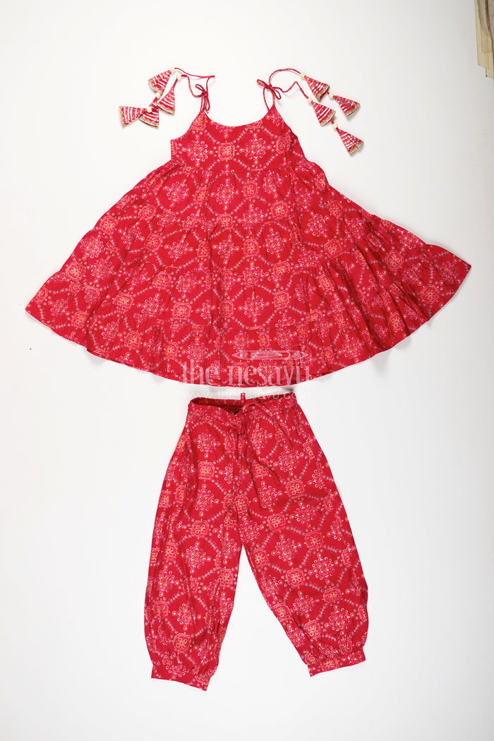 The Nesavu Girls Sharara / Plazo Set Girls Cotton Sharara Set with Digital Print for Festive Occasions Nesavu 24 (5Y) / Red GPS815A-24 Nesavu girls red cotton sharara set with digital print for festive and ethnic functions