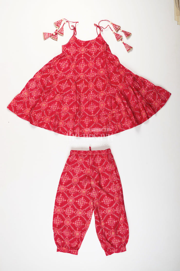 The Nesavu Girls Sharara / Plazo Set Girls Cotton Sharara Set with Digital Print for Festive Occasions Nesavu Nesavu girls red cotton sharara set with digital print for festive and ethnic functions