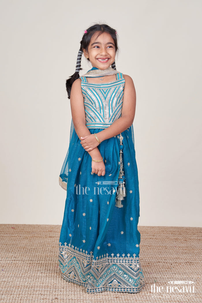 The Nesavu Girls Lehenga Choli Girls Designer Lehenga Choli for Festive Functions and Family Portraits Nesavu 24 (5Y) / Blue GL757B-24 Nesavu girls festive lehenga choli organza sequin embroidery made weddings family functions