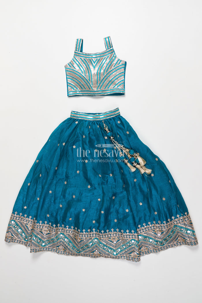 The Nesavu Girls Lehenga Choli Girls Designer Lehenga Choli for Festive Functions and Family Portraits Nesavu Nesavu girls festive lehenga choli organza sequin embroidery made weddings family functions