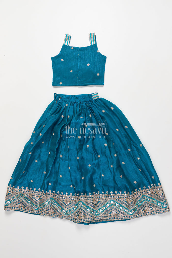 The Nesavu Girls Lehenga Choli Girls Designer Lehenga Choli for Festive Functions and Family Portraits Nesavu Nesavu girls festive lehenga choli organza sequin embroidery made weddings family functions