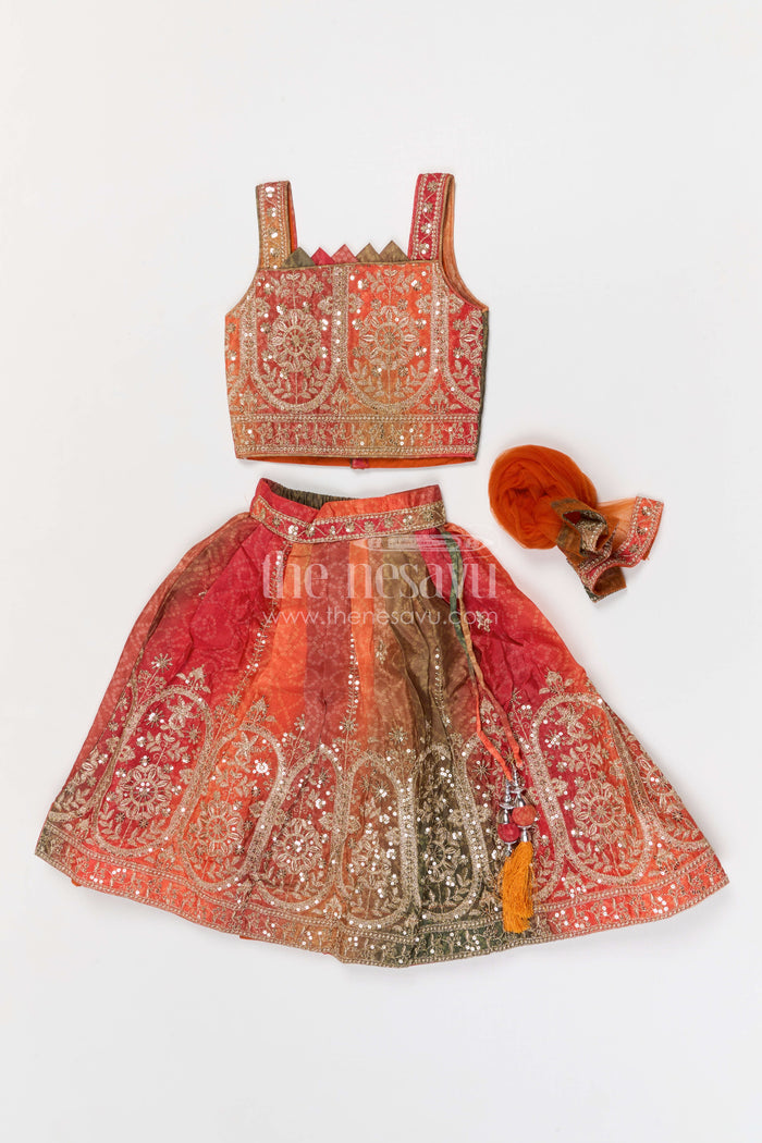 The Nesavu Girls Fancy Lehenga Girls Designer Lehenga for Weddings and Diwali Celebrations Nesavu Nesavu girls designer georgette lehenga for weddings and festive celebrations with embroidered yoke